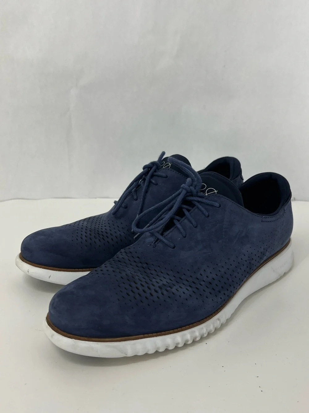 Cole Haan zero grand Navy Suede Perforated Lace-Up Oxfords